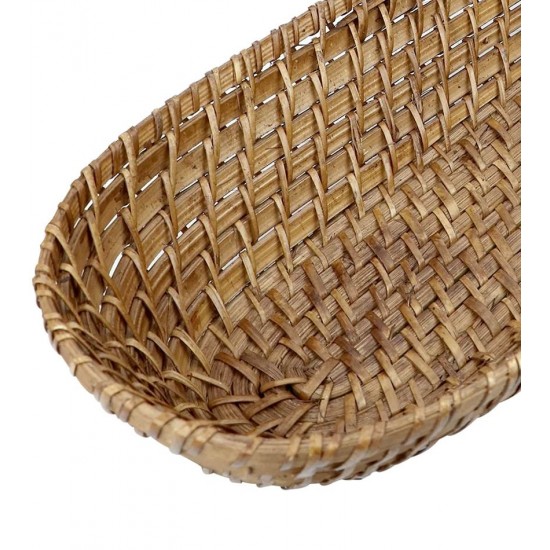 Cesta 44x16x7cm Para Paes Retangular Em Bambu E Rattan